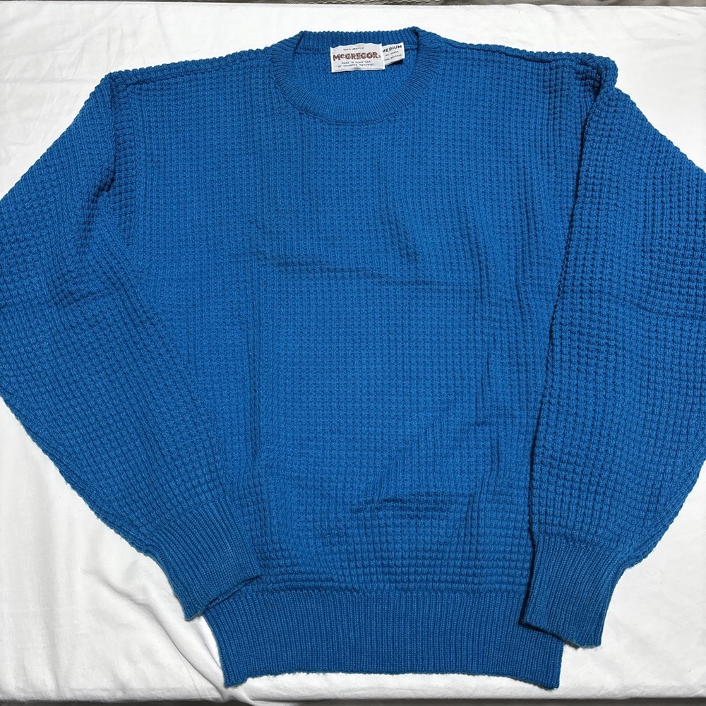 80/90's McGregor Wool Acrylic Sweater‎ M Made In USA Teal Blue Bubble